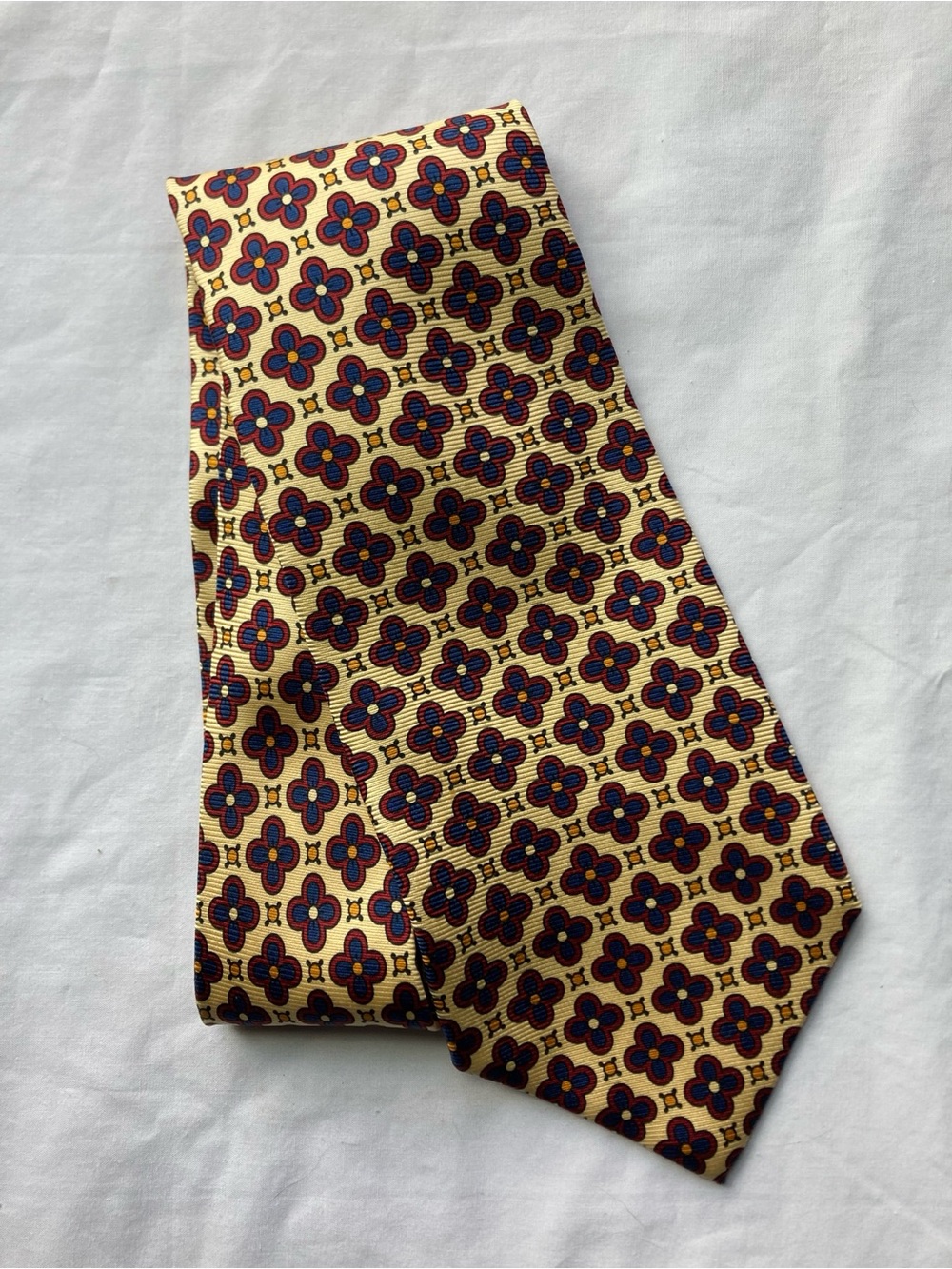VTG Polo Ralph Lauren Geometric Silk USA Made Mens Tie 4x58” Gold Blue Burgundy